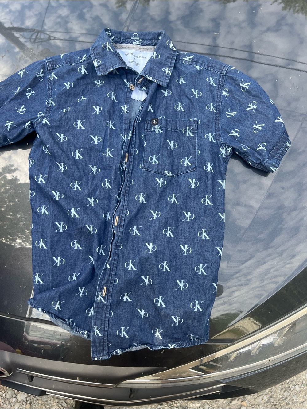 Calvin Klein Men’s Short-Sleeve Denim Logo Shirt - Blue